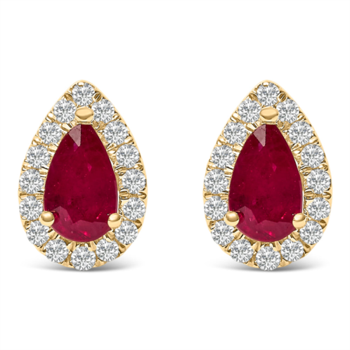 Haus of Brilliance 10k yellow gold 5x3 mm pear-cut ruby and 1/7 cttw diamond halo stud earrings