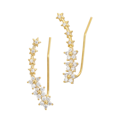 SAVVY CIE JEWELS 18k yellow gold plated white cz star climber earrings
