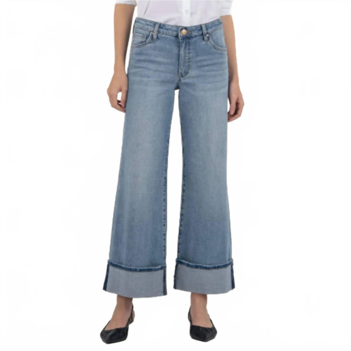 KUT FROM THE KLOTH meg high rise wide leg roll up hem jeans in charming