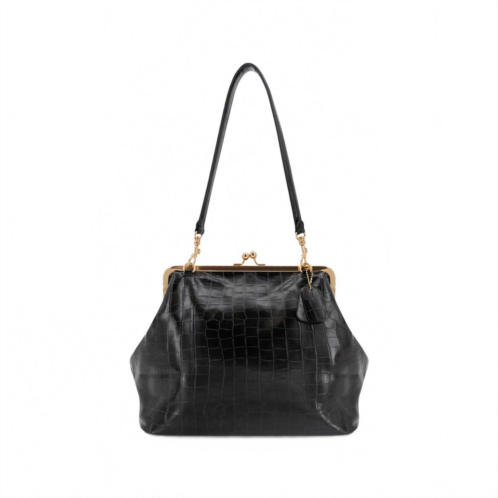 Like Dreams womens miette faux croc top handle clutch in black