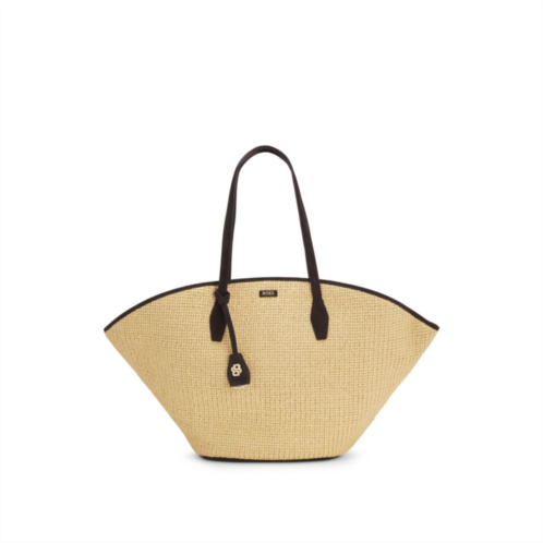 BOSS raffia tote bag with leather trims