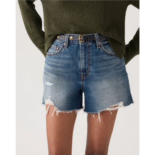 Levi ribcage shorts womens blue denim cotton frayed hem high rise jax1953