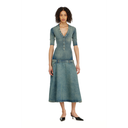 Diesel drop-waist midi dress in knit and denim