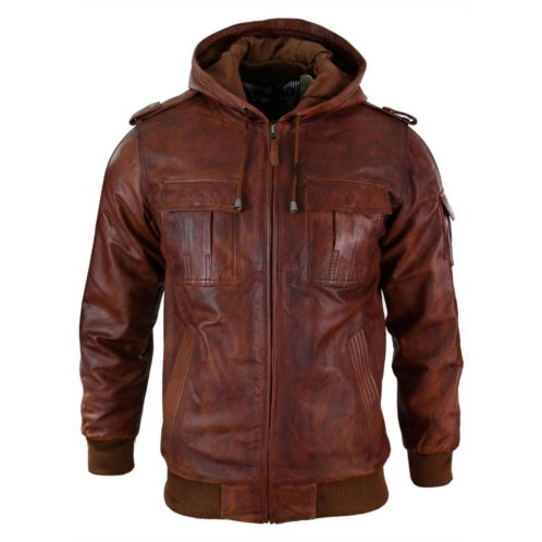 TruClothing real leather hooded bomber jacket