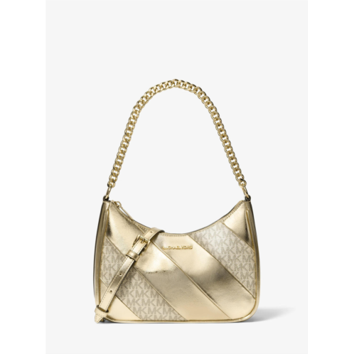 Michael Kors Outlet jet set travel large metallic and signature logo convertible crossbody bag
