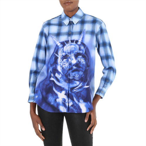 Burberry ladies ink blue sea maiden print plaid shirt