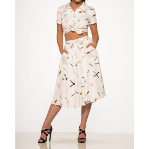 Orchid Bloom beauty salon top and swing skirt in white