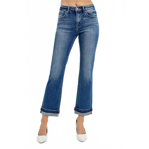 RISEN mid rise ankle straight cuffed jeans in medium wash