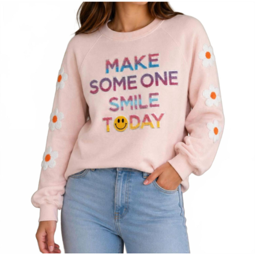 Simply Southern make someone smile today crew neck sweater in light pink