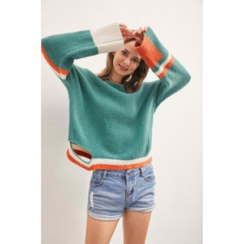 TRUEDAMES color block sweater with cut out
