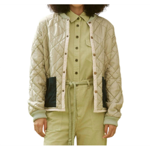 THE GREAT. reversible patch pocket puffer jacket in pale army w/ cream blush