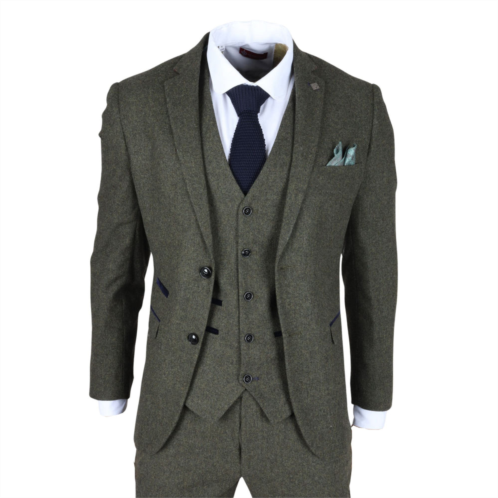Oliver Tweed (Infinity Leather) mens olive green wool blend Tweed formal suit