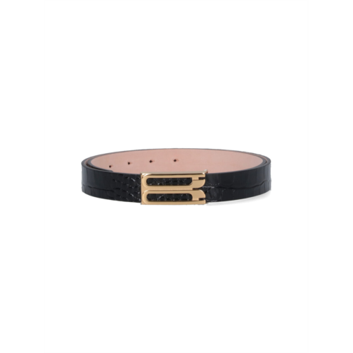 VICTORIA BECKHAM black jumbo frame crocodile-embossed leather belt