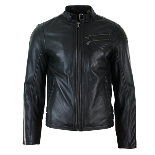 TruClothing mensleather biker racing jacket stripes sleeves