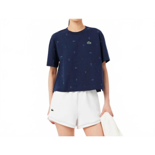 LACOSTE cropped allover print tee in navy