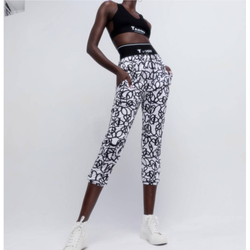 The Athletic Side Of Us active self graffiti print joggers in black & white