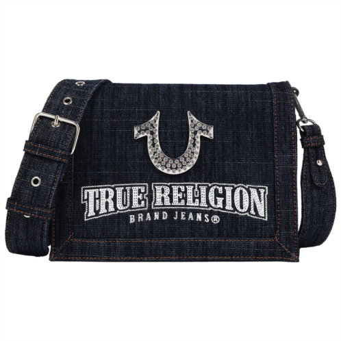 True Religion bling horseshoe denim messenger bag with adjustable strap