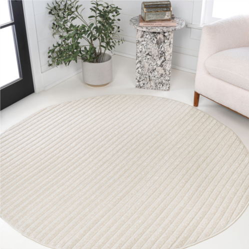 JONATHAN Y aarhus high-low minimalist scandi striped indoor/outdoor round area rug