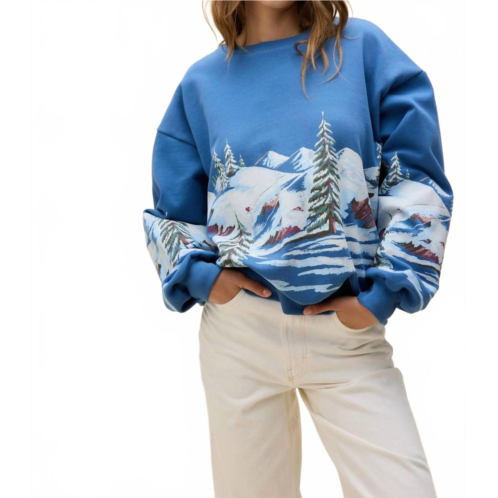 DAYDREAMER alpine ski scene oversized crew sweatshirt in denim