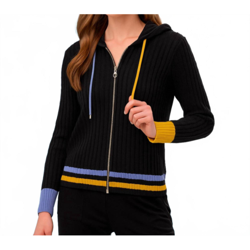 French kyss braided zip up hoodie in black/multi