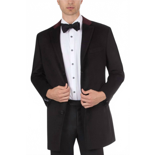 Tallia velutti wool blend contrast velvet top collar coat in black