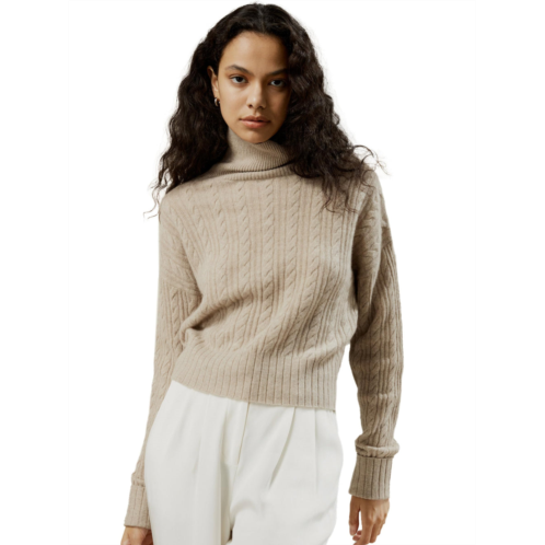 LILYSILK womens classic cable knit turtleneck sweater