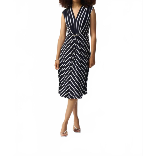 Joseph Ribkoff v-neck fit and flare dress in midnight blue/vanilla