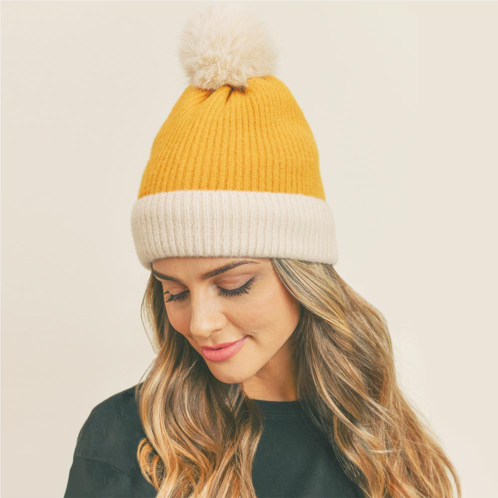 FASHNZFAB two tone knit pom pom beanie hat