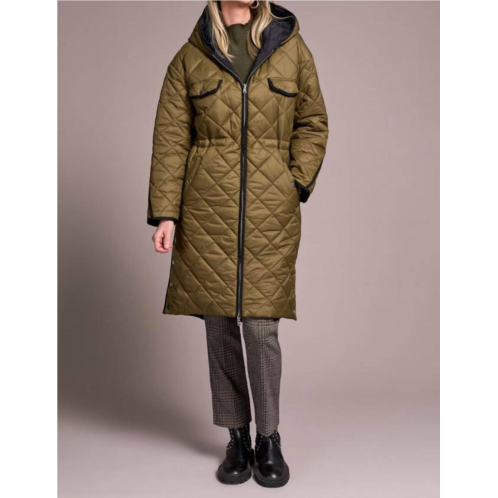 TRIBAL virlen reversible quilted puffer coat in olive/black
