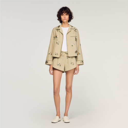 Sandro floral embroidered striped shorts