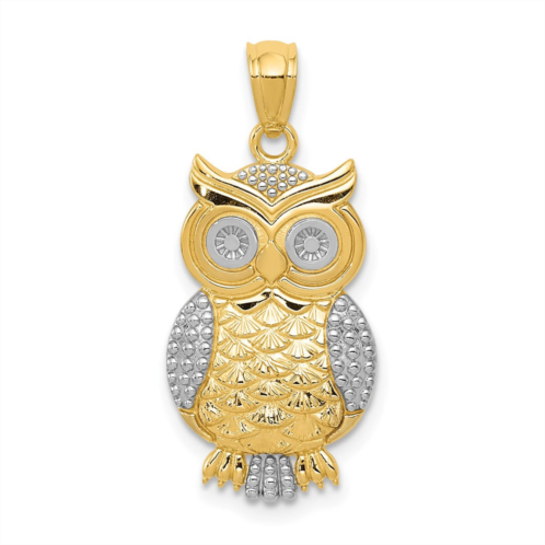 Diamond2Deal 10k yellow gold rhodium polished textured owl pendant