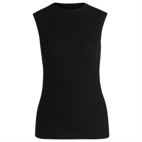 BOSS sleeveless mock-neck top in ribbed fabric