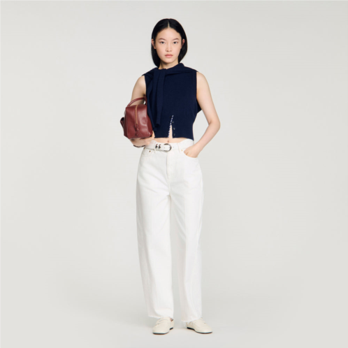 Sandro cropped striped wool-cashmere sweater