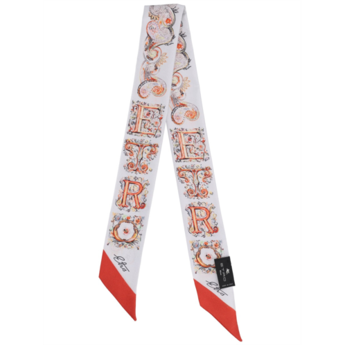 ETRO ornamental multicolor bold red tips silk scarf