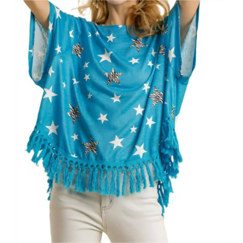 Umgee star print tassel top in blue
