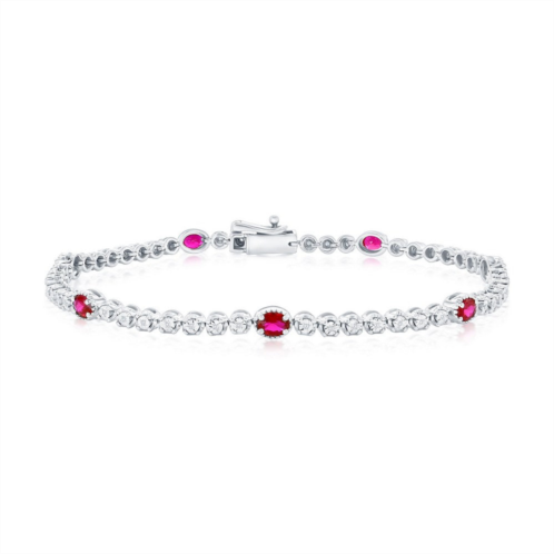 Simona sterling silver lab-grown oval ruby and natural diamond bracelet - 1.49ct