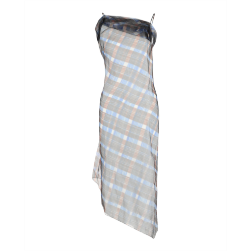 Salvatore Ferragamo organza plaid-check midi dress