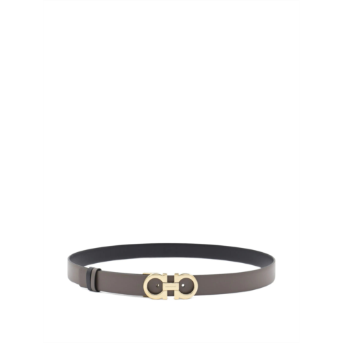 SALVATORE FERRAGAMO taupe gancini buckle matte leather belt