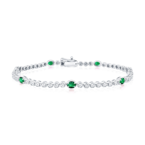 Simona sterling silver lab-grown oval emerald and natural diamond bracelet- 1.23ct