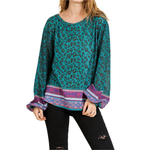 Umgee scarf print knit top in teal