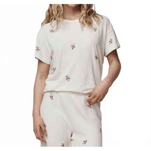 the GREAT. the boxy crew with embroidered roses top in washed white