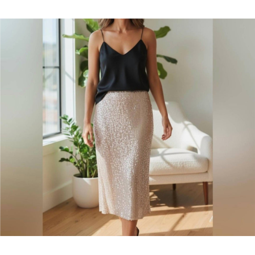 VINCE CAMUTO elegant sequin midi skirt in rose gold