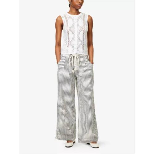 Free People dakota cinched striped denim trousers in ivory / navy