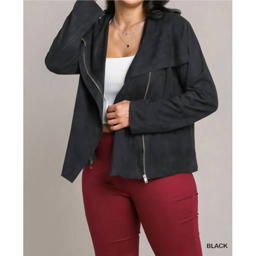 Umgee plus size suede moto jacket in black