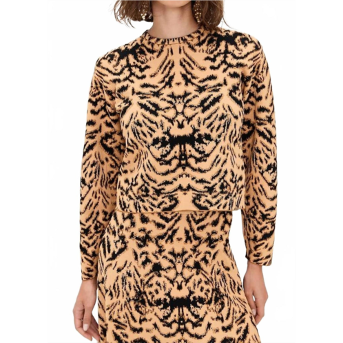 Ulla Johnson cade jacquard knit long sleeve pullover sweater in bengal