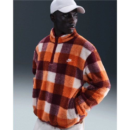 Nike club sweatshirt mens multi buffalo check fleece 1/4 zip posh274