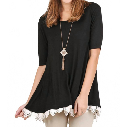 Umgee crochet trim lace up drawstring top in black