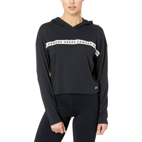 UNDER ARMOUR womens activewear logo taped cropped hoodie in black/white