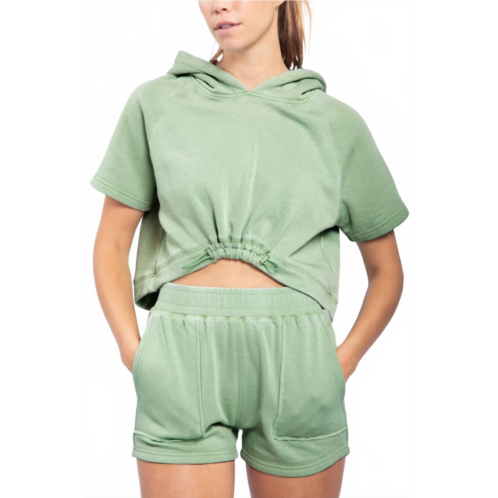 Mono b burnout washed brushed interior cropped hoodie in fair green