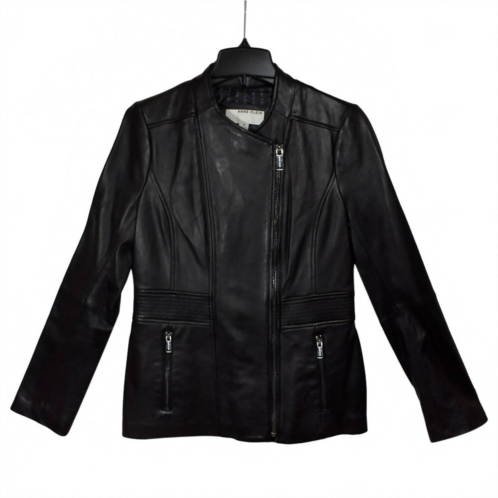 ANNE KLEIN womens leather scuba jacket in black